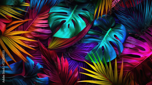 Tropical leaves background. Multicolor tropical leaves background .