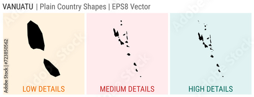 Vanuatu - plain country shapes. Low, medium, and high detailed maps of Vanuatu. EPS8 Vector illustration.