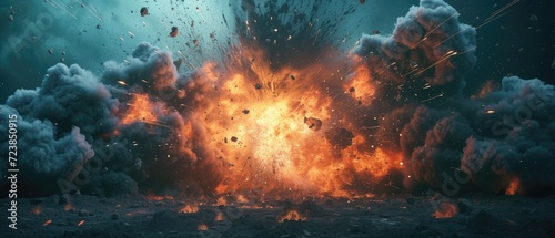 Realistic explosion on the earth surface photo