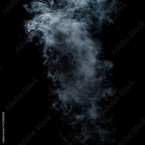 Abstract gray smoke texture isolated on clear black background