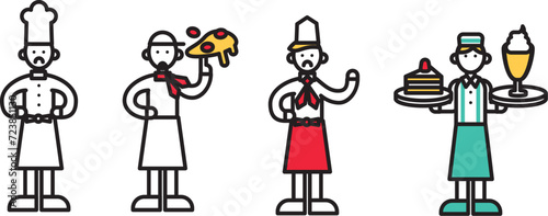 シンプルな線画の飲食店で働く人物（B）のイラスト