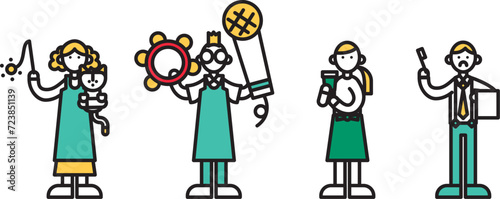 シンプルな線画の様々なお店で働く人物（B）のイラスト