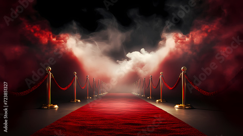Luxurious and elegant red carpet staircase, holiday awards ceremony event