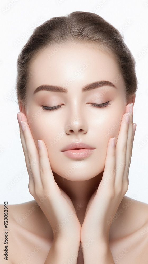 Portrait of beautiful young woman with clean fresh skin. Facial treatment. Cosmetology . Portrait of beautiful young woman with clean fresh skin. Facial treatment. Cosmetology .