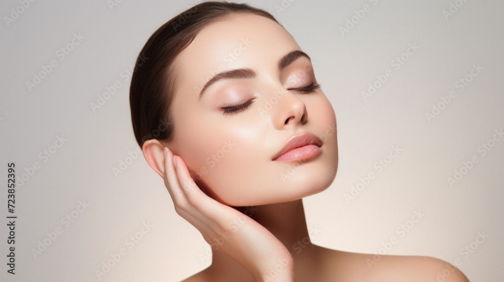 Beautiful young woman with clean fresh skin. Facial treatment. Cosmetology, beauty and spa . Beautiful young woman with clean fresh skin. Facial treatment. Cosmetology, beauty and spa .