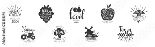 Farm Product and Organic Market Food Vintage Stamp Vector Set