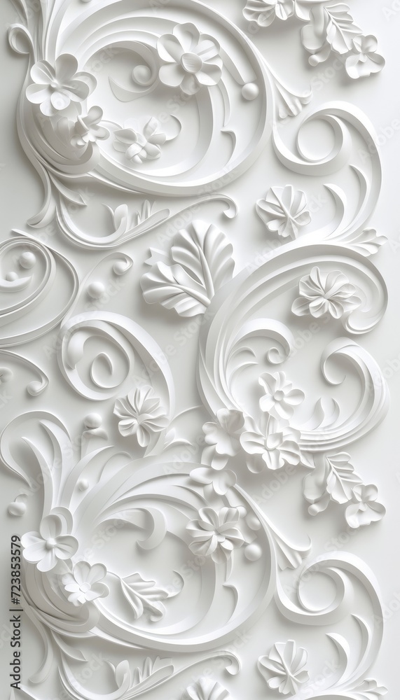 Abstract white wall background with floral ornament texture Abstract white wall background with floral ornament texture
