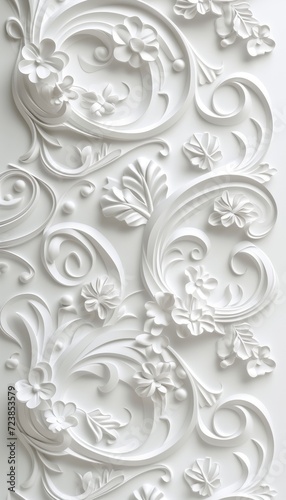Abstract white wall background with floral ornament texture