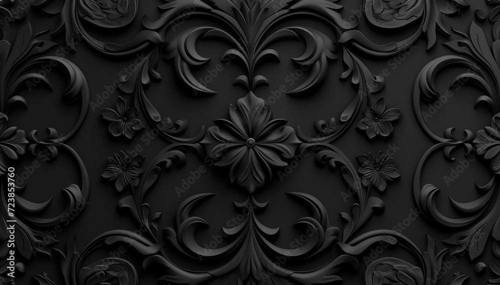Seamless black damask ornament background, black texture backdrop Seamless black damask ornament background, black texture backdrop