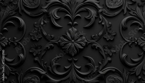 Seamless black damask ornament background  black texture backdrop