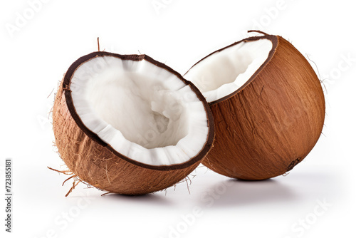 Split coconut  isolated white background