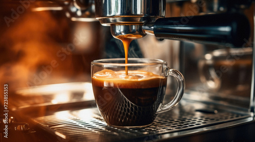 Coffee machine making espresso in a coffee shop, close-up