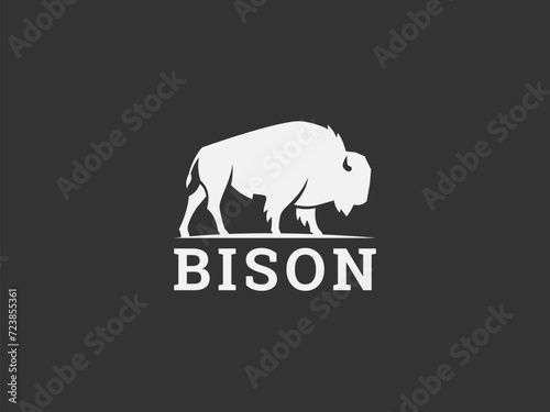 bison logo vector illustration. buffalo bison silhouette logo template