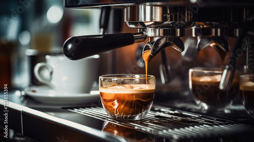 Coffee machine making espresso in coffee shop. Barista making espresso