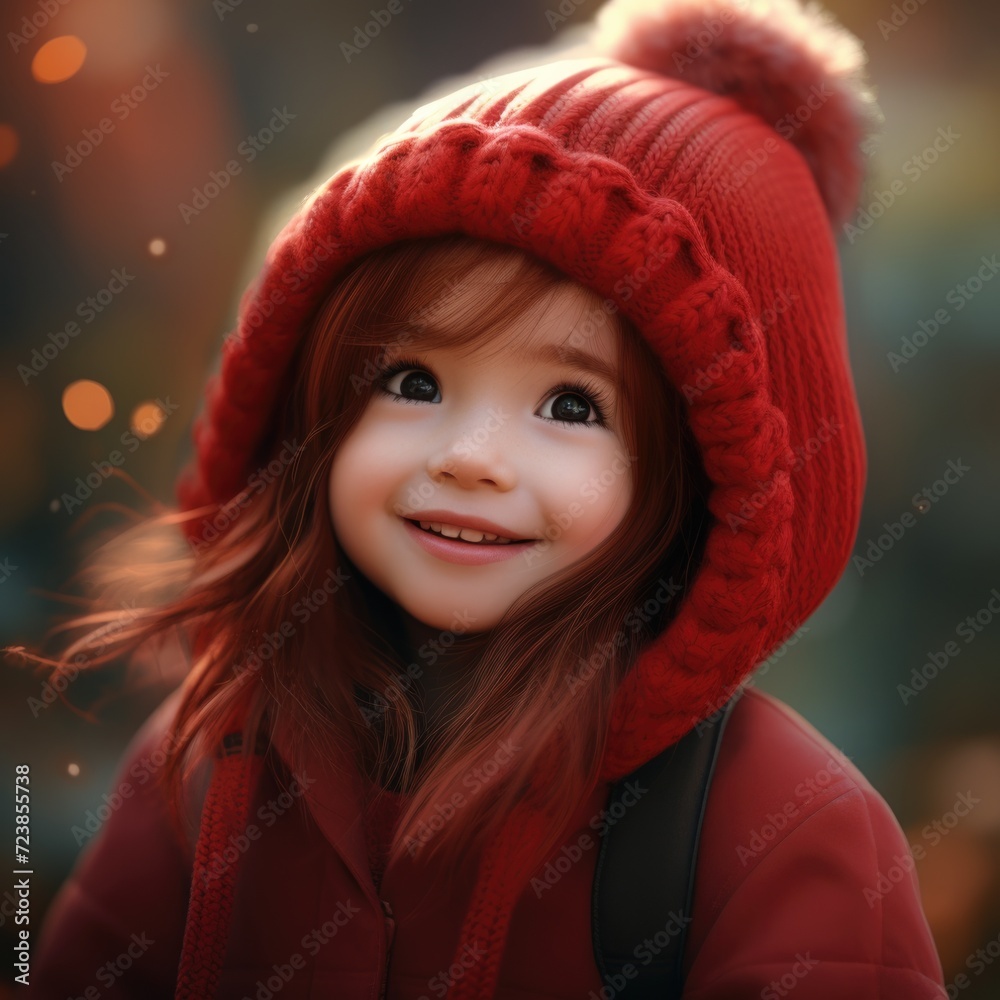 Photo of a happy little girl wearing a red knitted hat. Photo of a happy little girl wearing a red knitted hat.