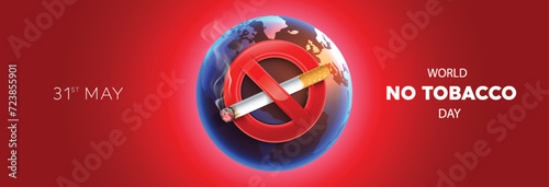 Realistic No Smoking sign on black background for May 31st World No Tobacco Day. Vector Illustration.Smoke steam with cigarettes
