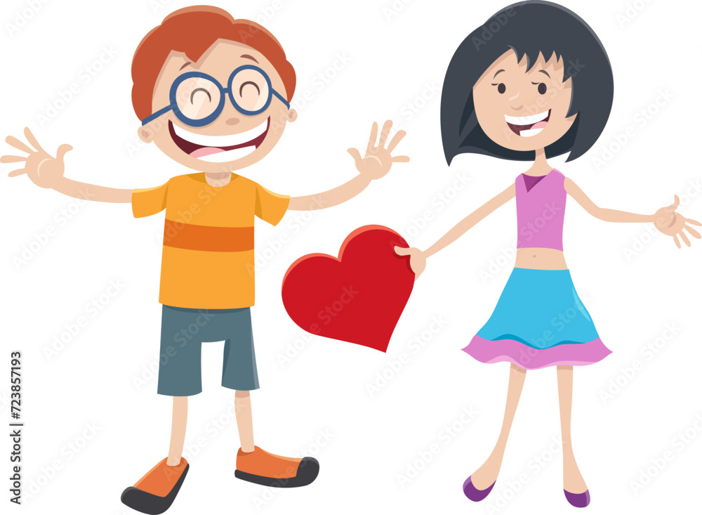 cartoon girl and boy characters in love on Valentines Day cartoon girl and boy characters in love on Valentines Day