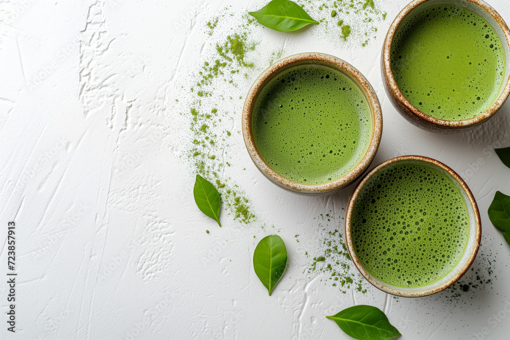 Matcha, green tea in a chawan cup, - obrazy, fototapety, plakaty 