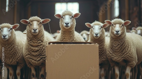 Sheep voting at the ballot box, manipulated by politics and the media. photo