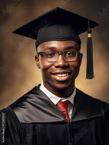 Studio Portrait happy proud male college graduate in cap and gown