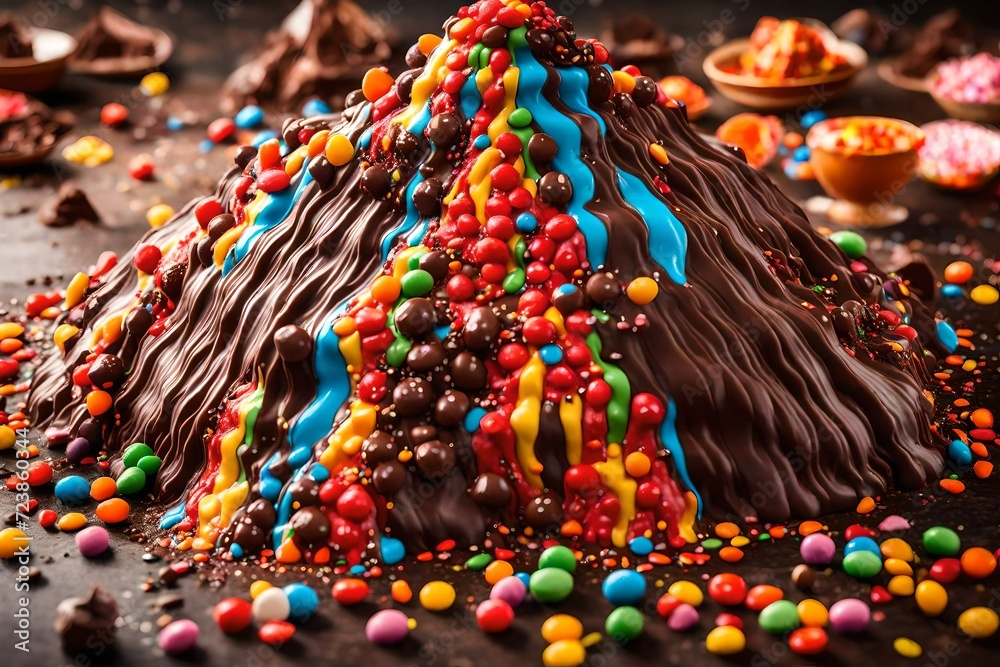 Naklejka premium colorful beans and variety of the colorful candles with yummy ice cream in the abstract full frame background