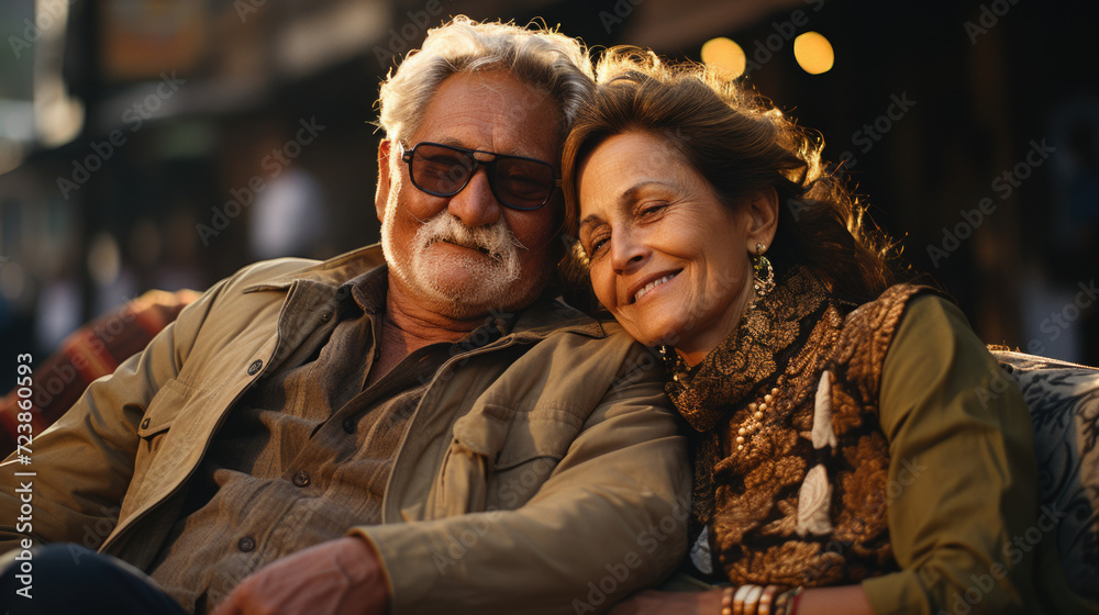Fototapeta premium Elderly couple. Joyful nice elderly couple smiling while being in a great mood