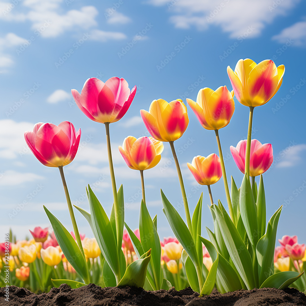 spring tulips and sky spring tulips and sky