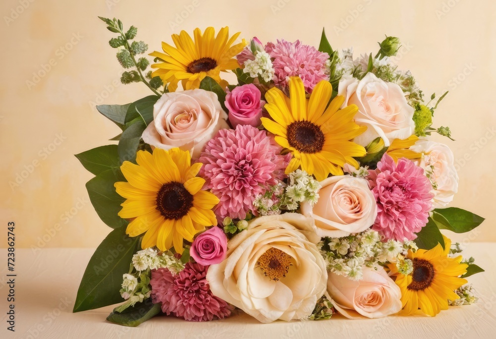A cream-colored background adorned with a bouquet of vibrant flowers