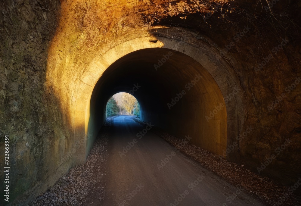 A dark tunnel illuminated by a spectrum of rainbow colors.