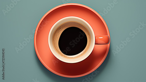 Top view of a cup of americano on colored background