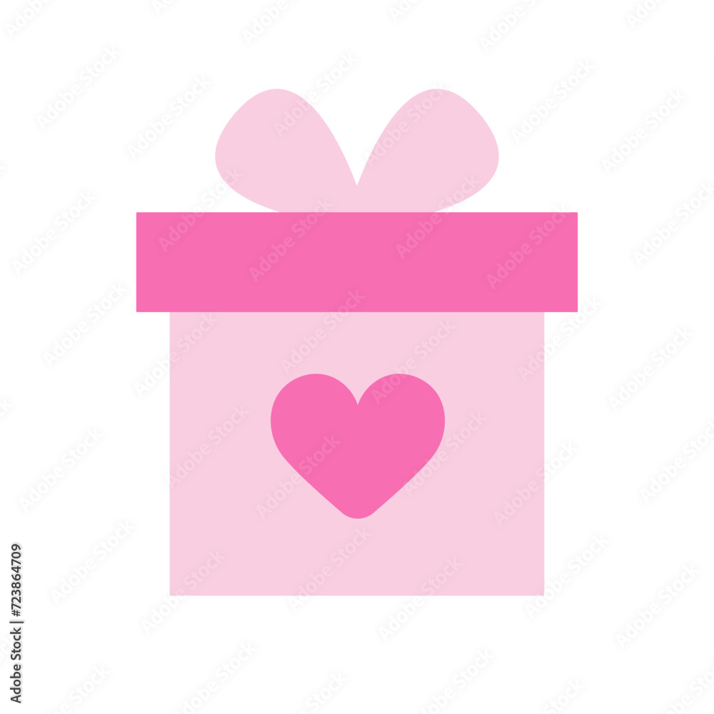 Gift box with Heart. Cute pink Packaging with Heart and Bow. Concept for Valentine's Day, Love, Romance. Vector illustration in flat style