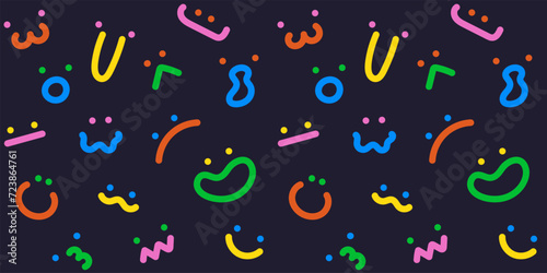 Abstract seamless background with doodles. Background with Funny Smileys, emotions and faces. Fun line doodle pattern. Simple childish scribble backdrop. Minimalist style art background for children