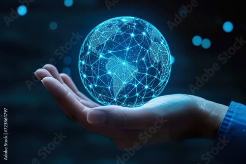 Interface networks connect sphere on hand.