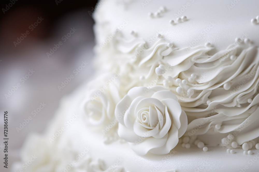 Beuatiful white rose flower sugar icing on wedding cake Beuatiful white rose flower sugar icing on wedding cake
