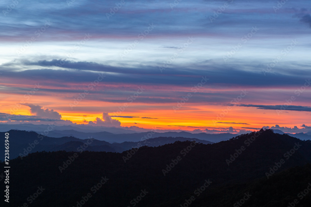 Awesome sunset from Doi Pui viewpoint near Chiang Mai, Thailand.