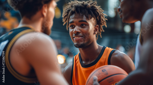 Smiling African American basketball player during a game