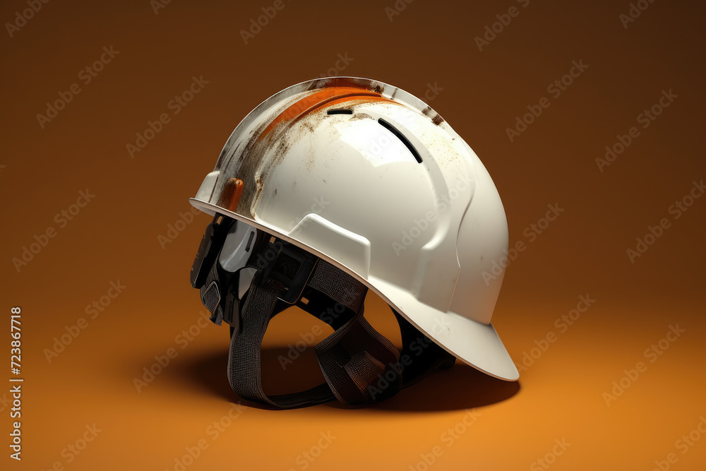 Fototapeta premium White safety helmet, orange background