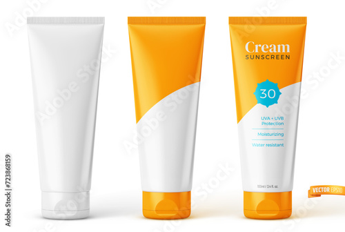 Vector realistic illustration of cosmetic tubes on a white background.