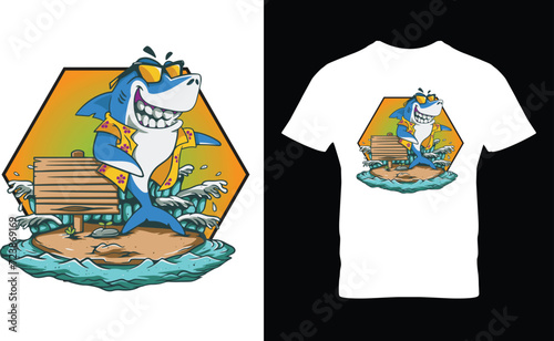 Shark t-shirt design.Colorful and fashionable t-shirt design for men and women.