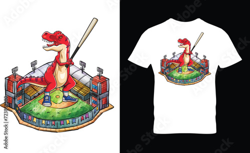 Dinosaur baseball t-shirt design.Colorful and fashionable t-shirt design for men and women.