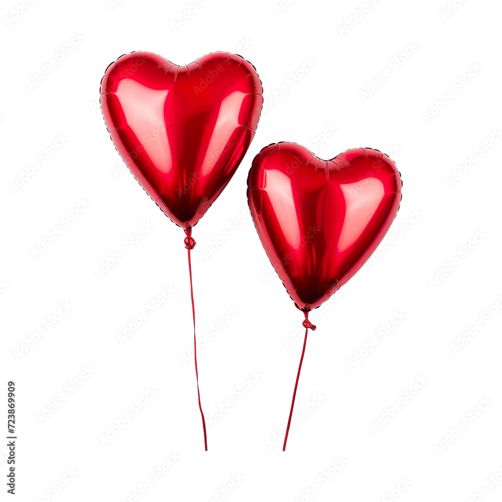 Red color heart shaped foil balloons Isolated on transparent background.