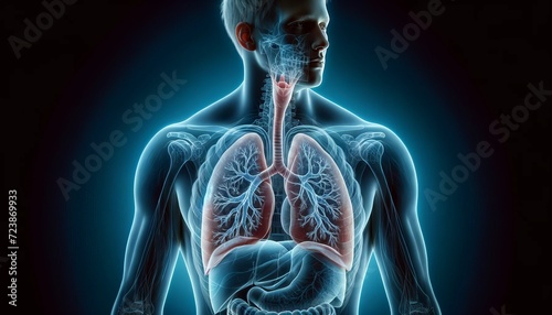 Detailed Human Respiratory System Anatomy with Visible Trachea and Lungs