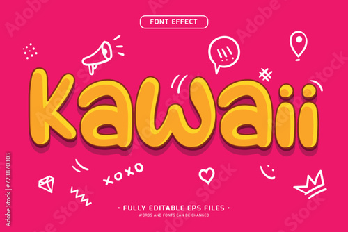 kawaii doodle text effect, editable vector text effect