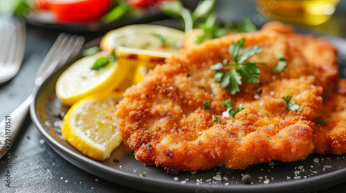 Close-up of schnitzel on a plate