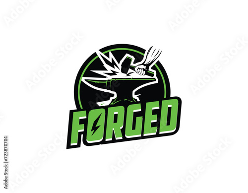 Green Forging Blacksmith Business Logo Design Template