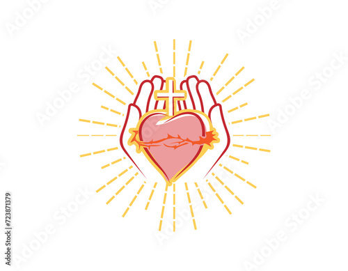 The Sacred Heart With Open Hand Christianity Logo Design Template