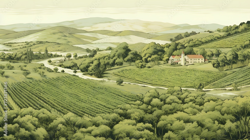Wine plantations hand drawn
