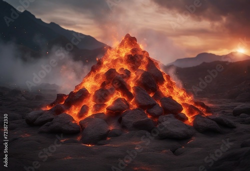 Fire lava podium rock volcano background product magma display 3d scene stone floor Platform lava po