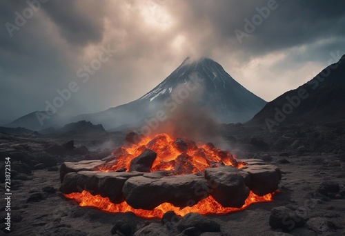 Fire lava podium rock volcano background product magma display 3d scene stone floor Platform lava po