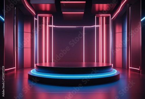 Podium background light stage futuristic neon future stand display 3D space technology Light present
